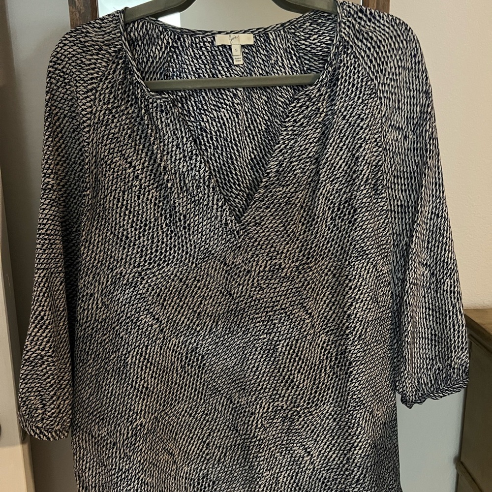 Joie Navy and White 100% Silk Blouse
